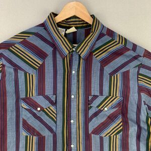 Vintage Western Frontier Snap Shirt Mens 2XLT Striped Short Sleeve Rodeo USA